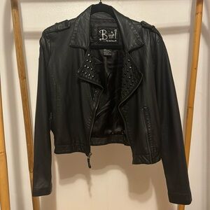 Studded black faux leather jacket size medium